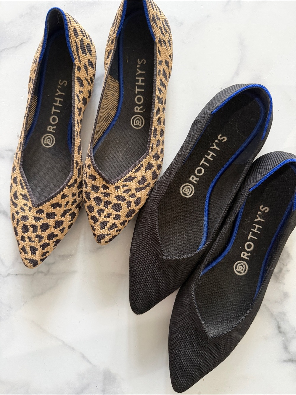 Rothy's Women's Pointed Flats — Black & Leopard Print